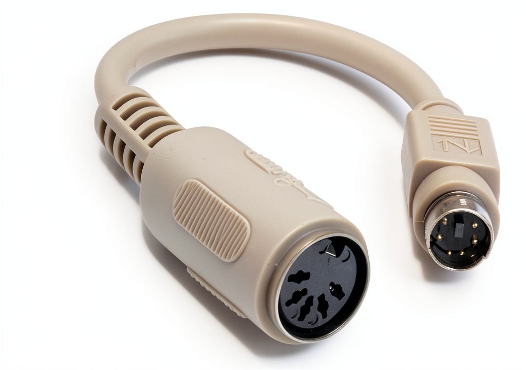 KENTEK PS/2 to AT Adapter Cable connected to a vintage keyboard and modern PC