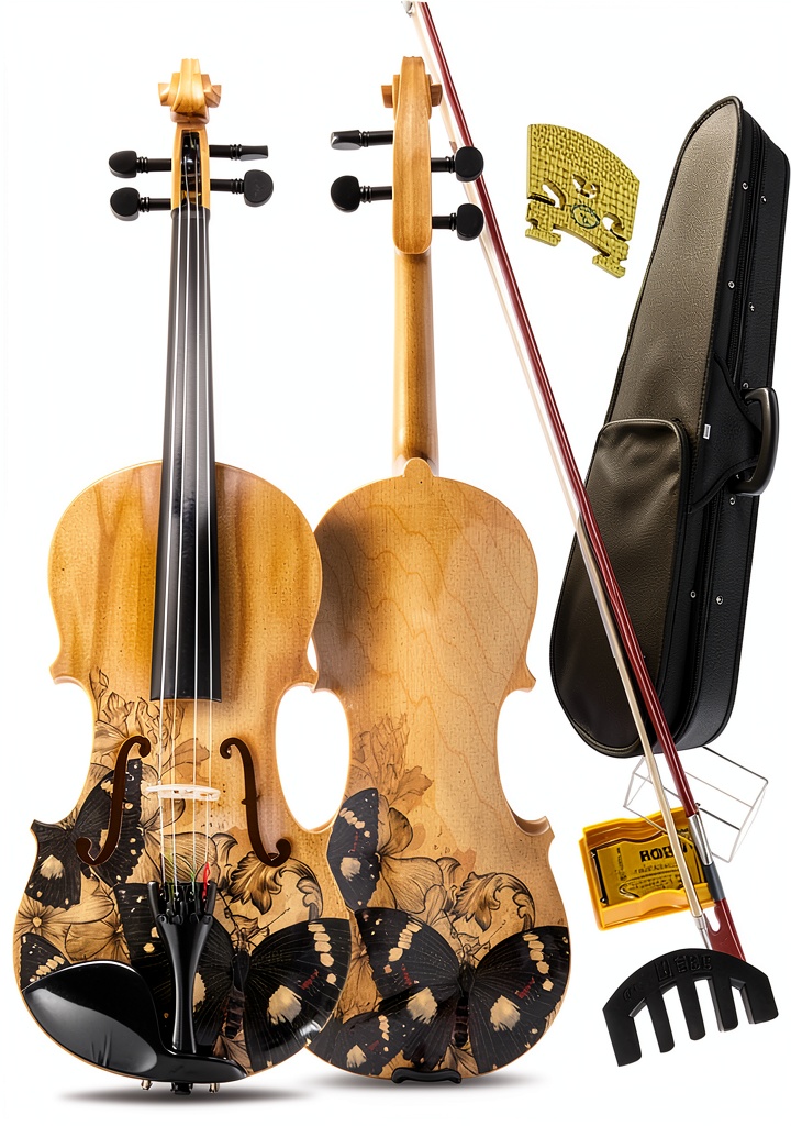 Student playing the full‑size acoustic violin in a classroom setting