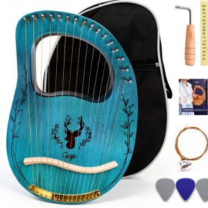 Lyre Harp Mahogany 16-String Portable Musical Instrument Brown-0